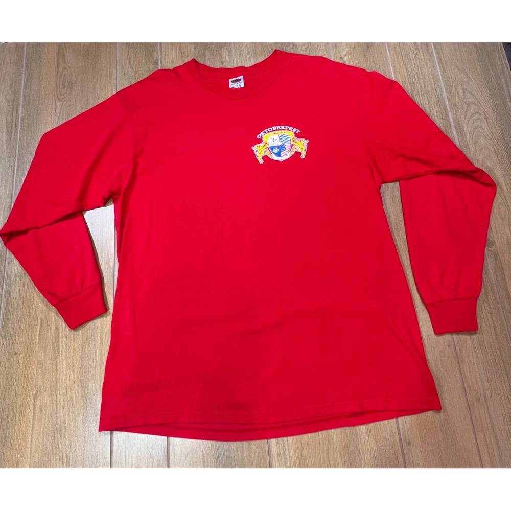Fruit of the Loom Oktoberfest Graphic Long Sleeve T Shirt Red XL vintage beer